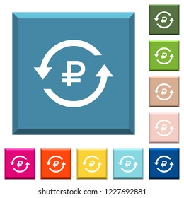 Ruble pay back white icons on edged square buttons in various trendy colors