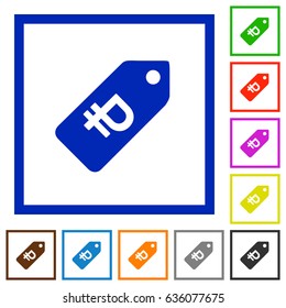 Ruble price label flat color icons in square frames on white background