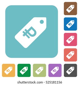 Ruble price label flat icons on simple color square background.