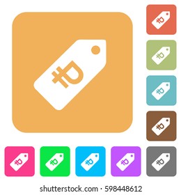Ruble price label flat icons on rounded square vivid color backgrounds.