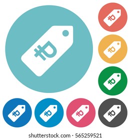 Ruble price label flat white icons on round color backgrounds