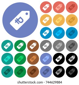 Ruble price label multi colored flat icons on round backgrounds. Included white, light and dark icon variations for hover and active status effects, and bonus shades on black backgounds.