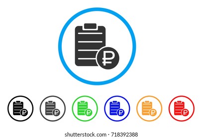 Ruble Price List rounded icon. Style is a flat rouble price list grey symbol inside light blue circle with black, gray, green, blue, red, orange variants.