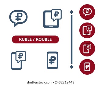 Ruble, rouble icons. Chat bubble, online banking, mobile banking, tablet, smartphone, mobile phone icon. Professional, 32x32 pixel perfect vector icon.