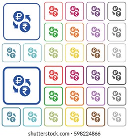Ruble Rupee money exchange color flat icons in rounded square frames. Thin and thick versions included.