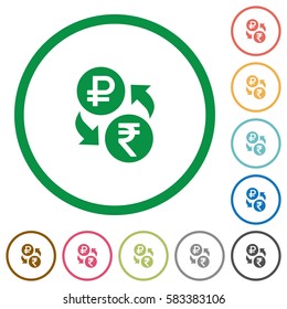 Ruble Rupee money exchange flat color icons in round outlines on white background