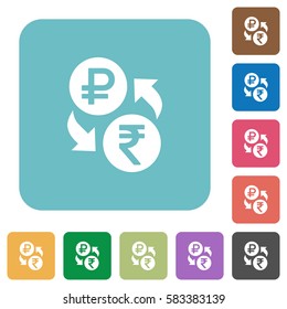 Ruble Rupee money exchange white flat icons on color rounded square backgrounds