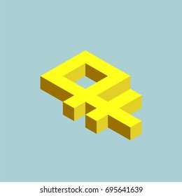 Ruble Sign Cubes Form, Ruble Fell. Isometric Russian Currency Icon, Vector Illustration