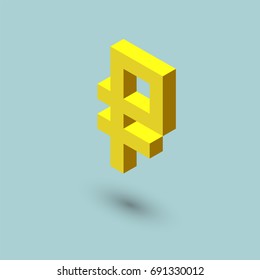 Ruble sign cubes form, isometric russian currency icon, vector illustration