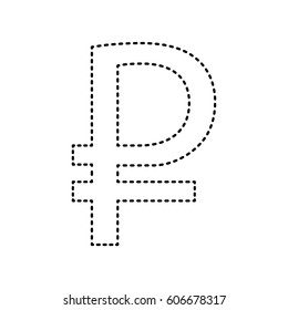 Ruble sign. Vector. Black dashed icon on white background. Isolated.