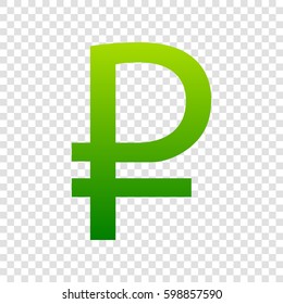 Ruble sign. Vector. Green gradient icon on transparent background.
