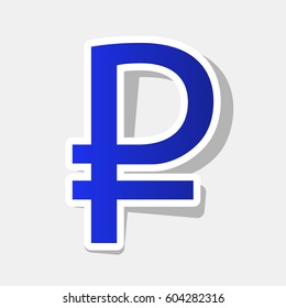 Ruble sign. Vector. New year bluish icon with outside stroke and gray shadow on light gray background.