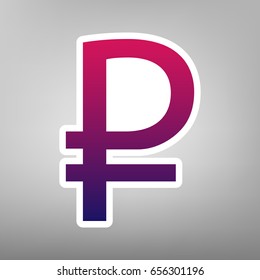 Ruble sign. Vector. Purple gradient icon on white paper at gray background.