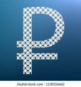 Ruble sign. Vector. White textured icon at lapis lazuli gradient background.