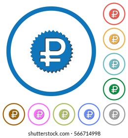Ruble sticker flat color vector icons with shadows in round outlines on white background