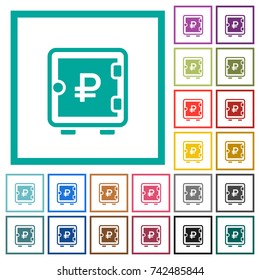 Ruble strong box flat color icons with quadrant frames on white background