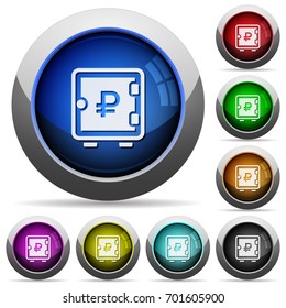 Ruble strong box icons in round glossy buttons with steel frames