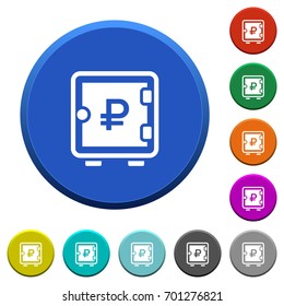 Ruble strong box round color beveled buttons with smooth surfaces and flat white icons
