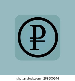 Ruble symbol in circle, in square, on pale blue background