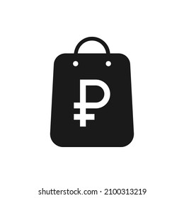 Ruble symbol on shopping bag icon design isolated on white background. Vector illustration