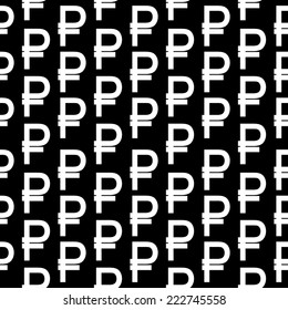 Ruble symbol seamless pattern on black background. Vector illustration.