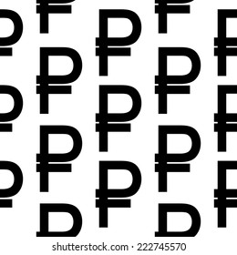 Ruble symbol seamless pattern on white background. Vector illustration.