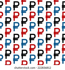 Ruble symbol seamless pattern on white background. Vector illustration.