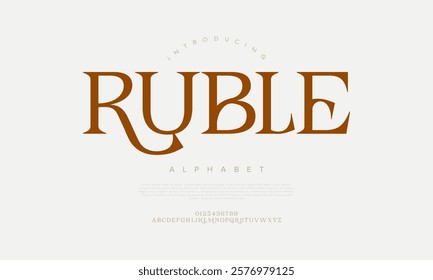 Ruble typography beauty fashion elegant minimalist serif italic fonts decorative wedding vintage retro logos. Minimal luxury font alphabet logo. Vector illustration