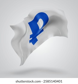 Ruble, vector 3d flag with waves on a white background