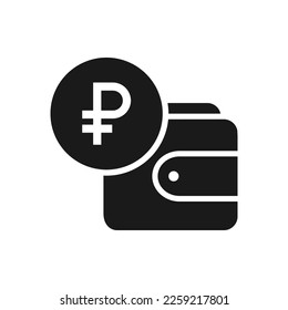 Icono plano de la cartera de rublos aislado en fondo blanco. Ilustración del vector