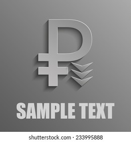 Rubles with arrow down on a gray background