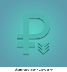 Rubles with arrow down on a turquoise background