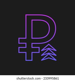 Rubles with arrow up on a black background