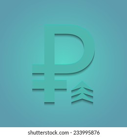 Rubles with arrow up on a turquoise background