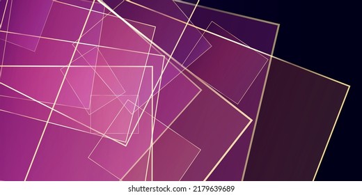 Ruby Business Paper with Gold Lines. 3D Abstract Polygonal Shiny Invite. Luxury Crystal Gold Card. New Year Christmas Squares Banner. Royal Rich VIP Geo Poster. Golden Premium Low Poly Border.