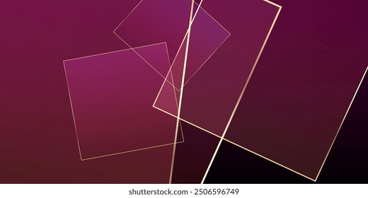 Ruby Business Paper with Gold Lines. New Year Christmas Squares Border. Luxury Gold Crystal Card. Royal Rich VIP Low Poly Banner. Golden Silver Geo Frame. Purple Geo Wedding Shiny Invite.