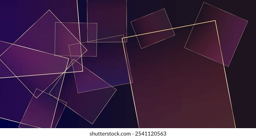 Documento de negócios Ruby com linhas douradas. Cartão de cristal de ouro de luxo. Poster de Poligon Royal Premium. Projeto de quadrados de Natal de Ano Novo. Roxo Geo Casamento Espumante Convite. Estandarte dourado de prata Geo.