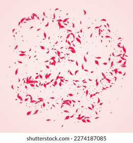 Ruby Cherry Vector Pink Background. Summer Lotus Banner. Carmine Flower Fall Wallpaper. Red Japanese Sakura Pattern.