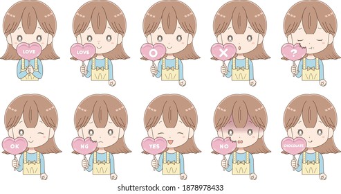 Ruby chocolate and girl icon set