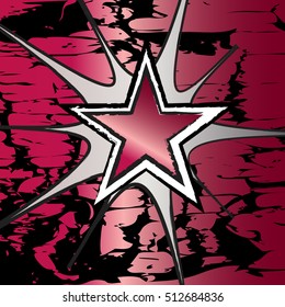 Ruby colored rock n roll grunge star vector background