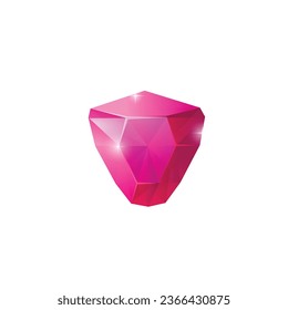 Ruby crystal, quartz or crystalline pink mineral. Faceted precious rock. Realistic isolated jewelry or gem stones. Vector illustration game item or decoration on white