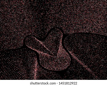 Ruby curve lines of multiple rhombus confetti on black. Luxury vector background with shiny stardust glitters. Holiday confetti dust curved lines. Abstract vector pattern, glowing lights design.