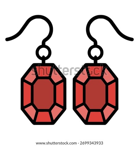 ruby earrings jewelry flat color vector illustration template design