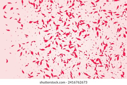 Ruby Floral Vector Pink Background. Blur Lotus Banner. Coral Rose Falling Wallpaper. Carmine Fall Petal Poster.