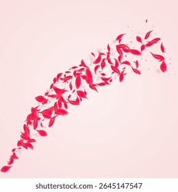 Ruby Floral Vector Pink Background. Japan Peach Template. Red Lotus Summer Cover. Scarlet Fly Flower Backdrop.