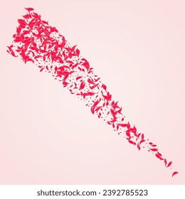 Ruby Flower Vector Pink Background. Beauty Petal Pattern. Coral Peach Japan Design. Carmine Fly Cherry Wallpaper.