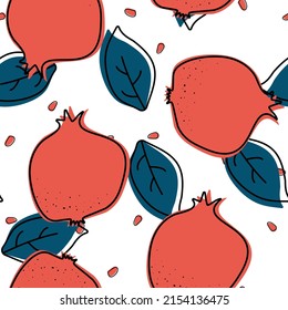 Ruby Fruit Vector Seamless Pattern. Watercolor Garnet Summer Wallpaper. Botanical Drawing Pomegranate Print. Red Floral Background.