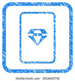 Ruby Gambling Card grainy textured icon inside rounded frame for overlay watermark imitations. Flat symbol with dust texture.