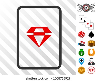 Ruby Gambling Card icon with bonus casino clip art. Vector illustration style is flat iconic symbols. Designed for casino gui.