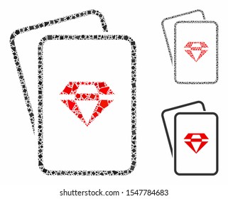 Ruby gambling cards mosaic of tremulant items in variable sizes and color tints, based on ruby gambling cards icon. Vector tremulant pieces are grouped into mosaic.